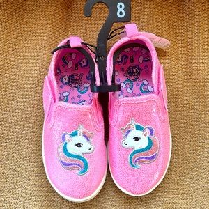 Children’s casual shoes, easy on/off, pink with unicorn character